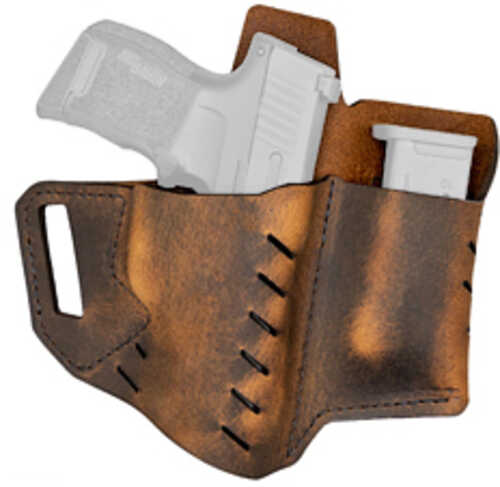 Versacarry Commander Belt Holster w/ Mag Pouch Fits Sig P365/XL Distressed Brown Color Water Buffalo Leather Right Hand 