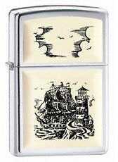 Zippo Scrimshaw Ship Emblem High Polish Chrome 359