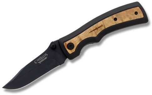 Camillus 19076-001 Slick 3" Folding Clip Point Plain Black Carbonitride Titanium AUS-8A SS Blade, 5" Black Rubber/Wood H