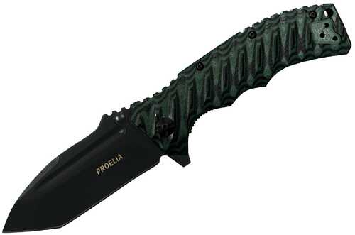 Proelia TX010 Folder 4in Black Tanto Blade Green/Blue G-10