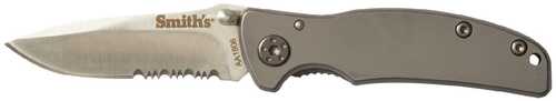 Smiths Products 51007 Titania I 2.20" Folding Drop Point Part Serrated Satin Titanium Coated Stainless Steel Blade/