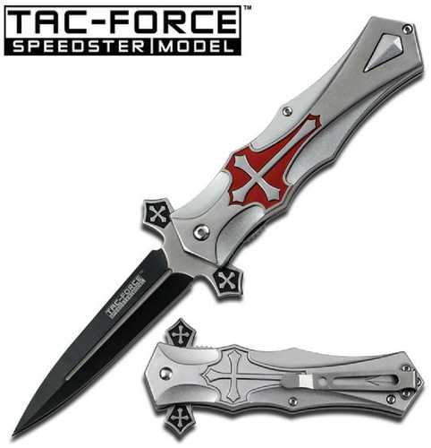 Tac-Force Assisted 4.0 in Blade Red-Silver Aluminum Handle