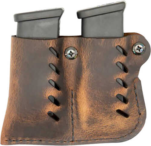 VersaCarry Adjustable Leather Double Magazine Holster OWB Ambidextrous Single Stack Magazines Distressed Brown