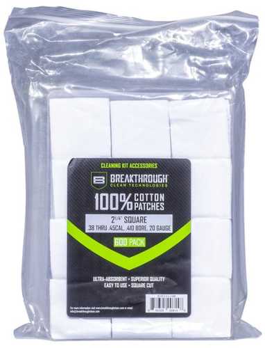 Breakthrough Clean Technologies Cotton Patches, 2.25" Square, .38 Thru .45 Caliber, .410 Bore & 20-Gauge, 600-Pack