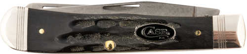 Case 65090 Trapper 3.25"/3.27" Folding Clip Point/Spey Plain Stonewashed Satin S35VN SS Blade/Rough Black Jigged Buffalo