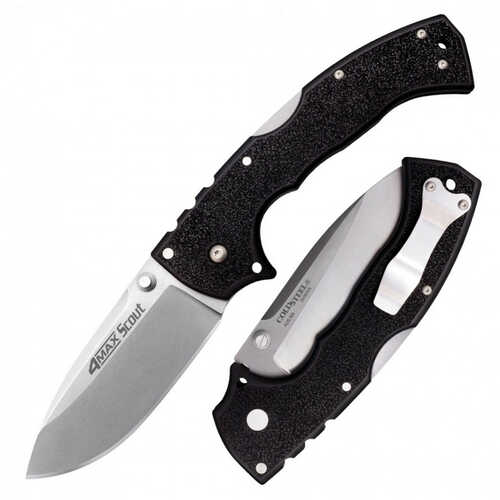 Cold Steel Cs62rqz 4-max Scout 4" Folding Drop Point Plain Stonewashed/6" Black Griv-ex Handle Includes Belt Clip