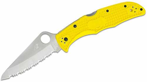 Spyderco C91syl2 Pacific Salt 2 3.78" Folding Serrated Stonewashed H2 Steel/blade Yellow Frn Handle