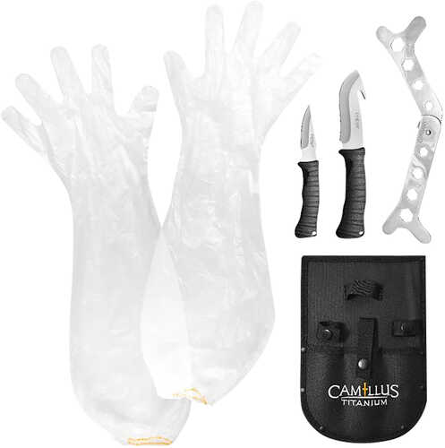 Camillus Fixed Caper/guthook Plain Titanium Nitride Coated Includes Gloves, Sheath, Rib Spreader