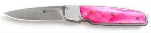 Columbia River Drop Point Folder Knife With Pink Handle & Plain Edge Md: 7403P