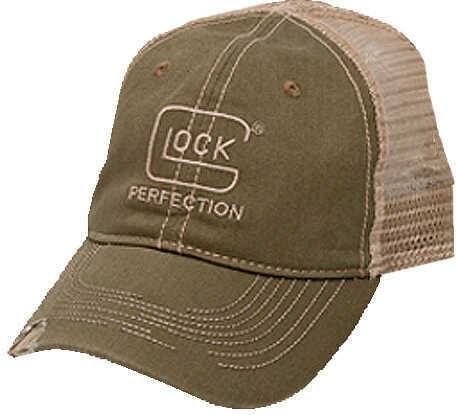 Glock Perfection Distressed Hat Adjustable Velcro Cotton/Mesh Olive/Stone AS00086