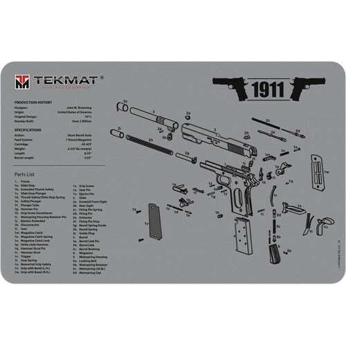 TekMat Armorers Bench Mat 11"X17" 1911 Pistol Grey Md: 17-1911-GY