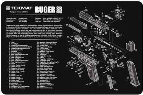 TEKMAT Armorers Bench Mat 11"X17" Ruger SR9/SR40 Pistol