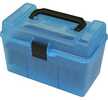 Mtm H50-r-mag - Deluxe Ammo Box W/handle 7mm Rem Mag - 300 Win Mag 50/ct Capacity Clear Blue