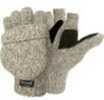 5-Gauge Ragg Wool Fingerless Glove With Pop-Top Mitten, Lined With 40Gr. Insulation, tricot Lining And Split Leather Palm, Oatmeal Color.