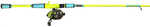 The Hi-VIZ & Blue spincast combo features a versatile 6â€² medium action 2 piece fiberglass rod for a variety of applications. The padded split grip handle makes this combo comfortable in the hand. Th...